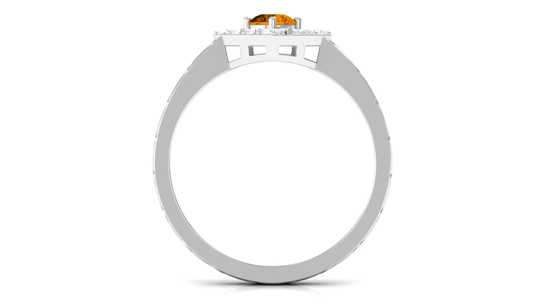 0.50 CT Round Shape Citrine Minimal Textured Ring with Diamond