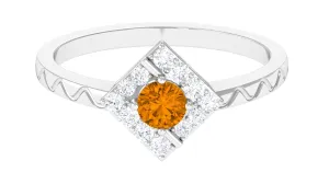 0.50 CT Round Shape Citrine Minimal Textured Ring with Diamond