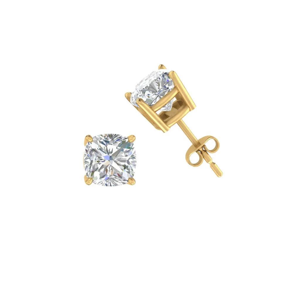 0.50 To 5 Carat Cushion Cut Lab Created Diamond Stud Earring 14K Gold