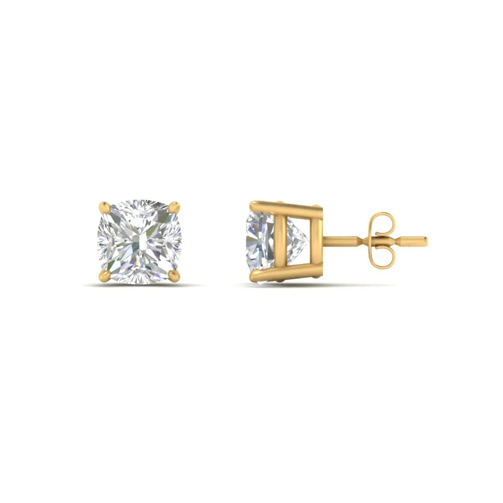 0.50 To 5 Carat Cushion Cut Lab Created Diamond Stud Earring 14K Gold