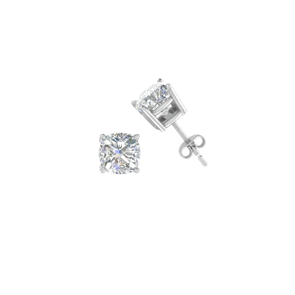 0.50 To 5 Carat Cushion Cut Lab Created Diamond Stud Earring 14K Gold