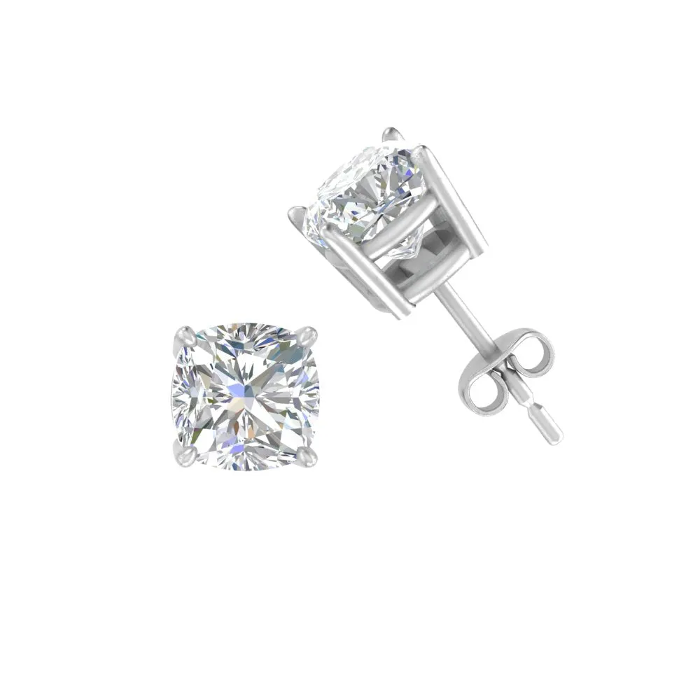 0.50 To 5 Carat Cushion Cut Lab Created Diamond Stud Earring 14K Gold