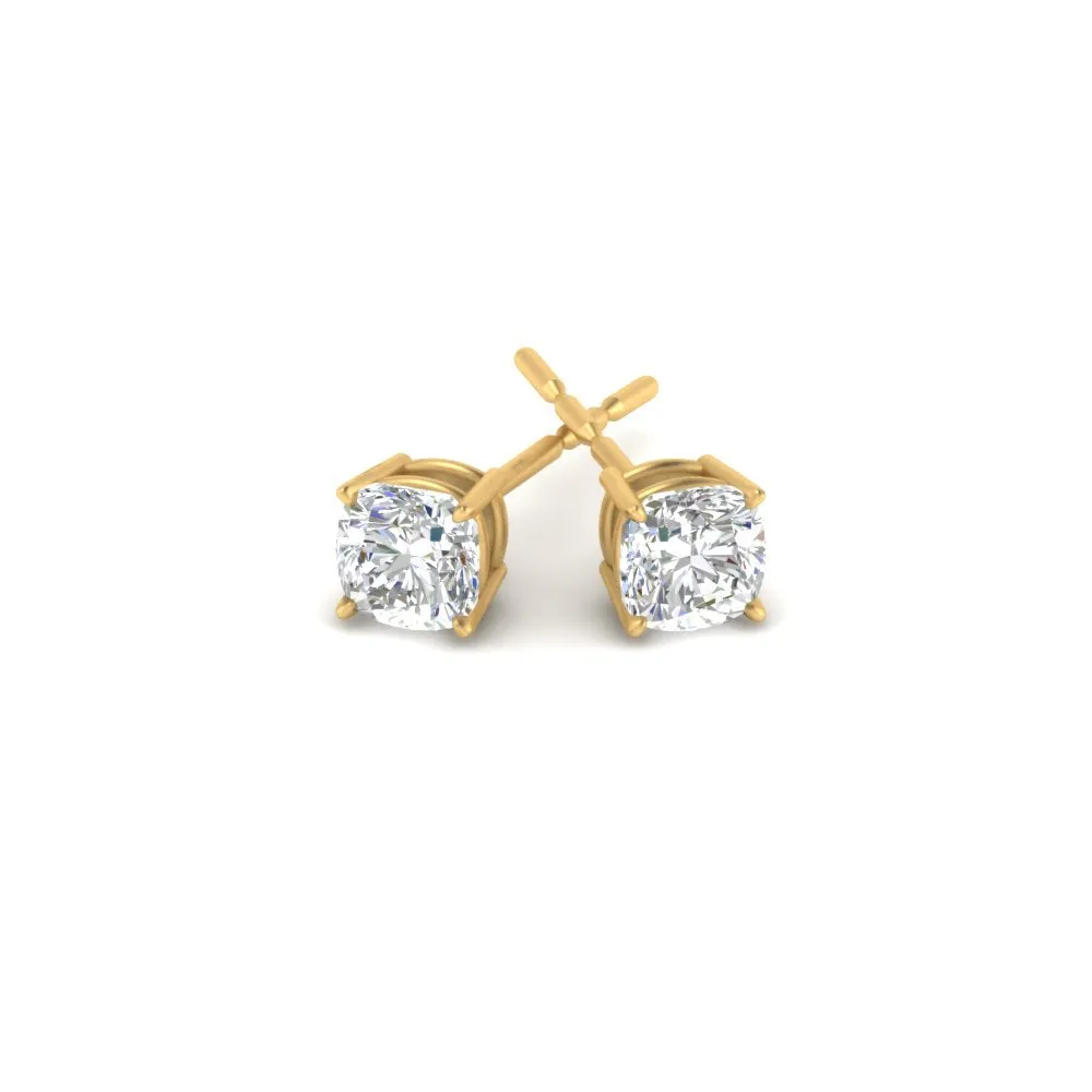 0.50 To 5 Carat Cushion Cut Lab Created Diamond Stud Earring 14K Gold