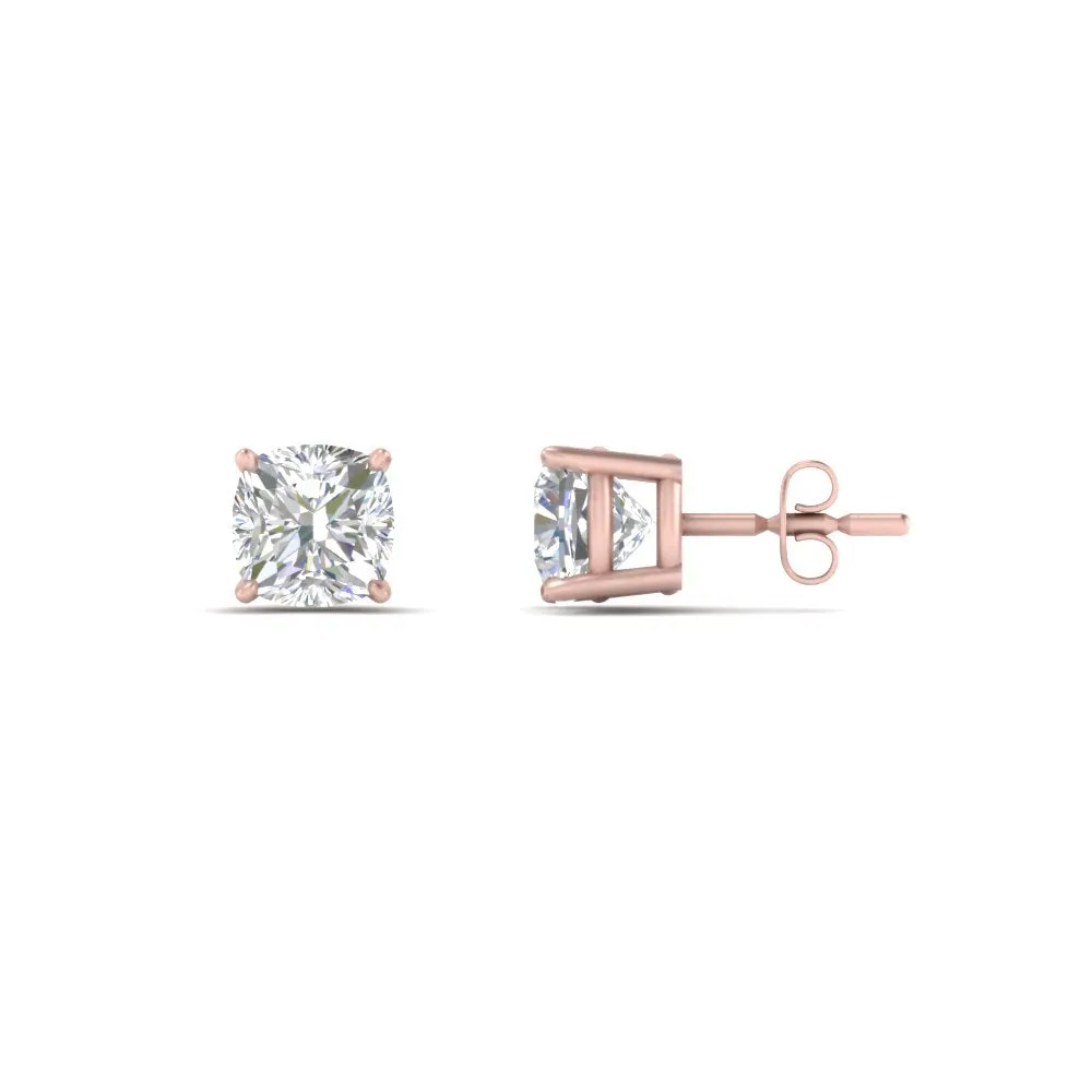 0.50 To 5 Carat Cushion Cut Lab Created Diamond Stud Earring 14K Gold