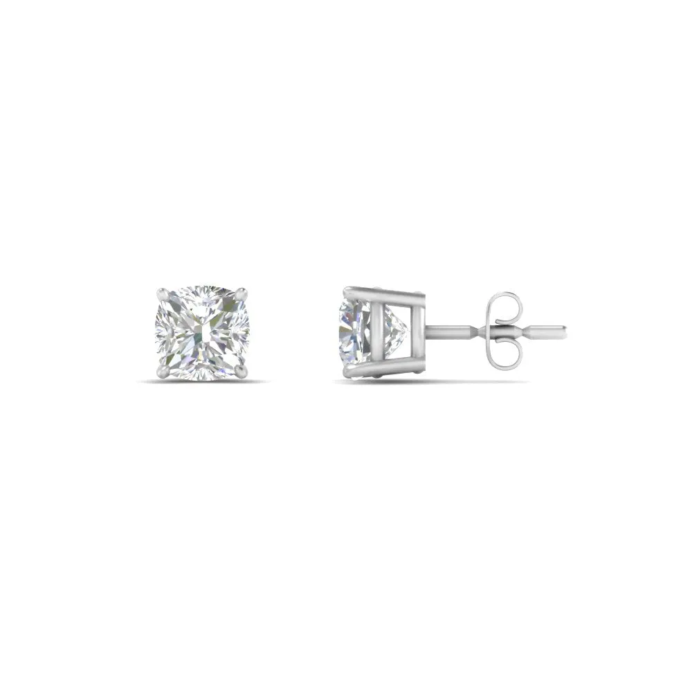 0.50 To 5 Carat Cushion Cut Lab Created Diamond Stud Earring 14K Gold