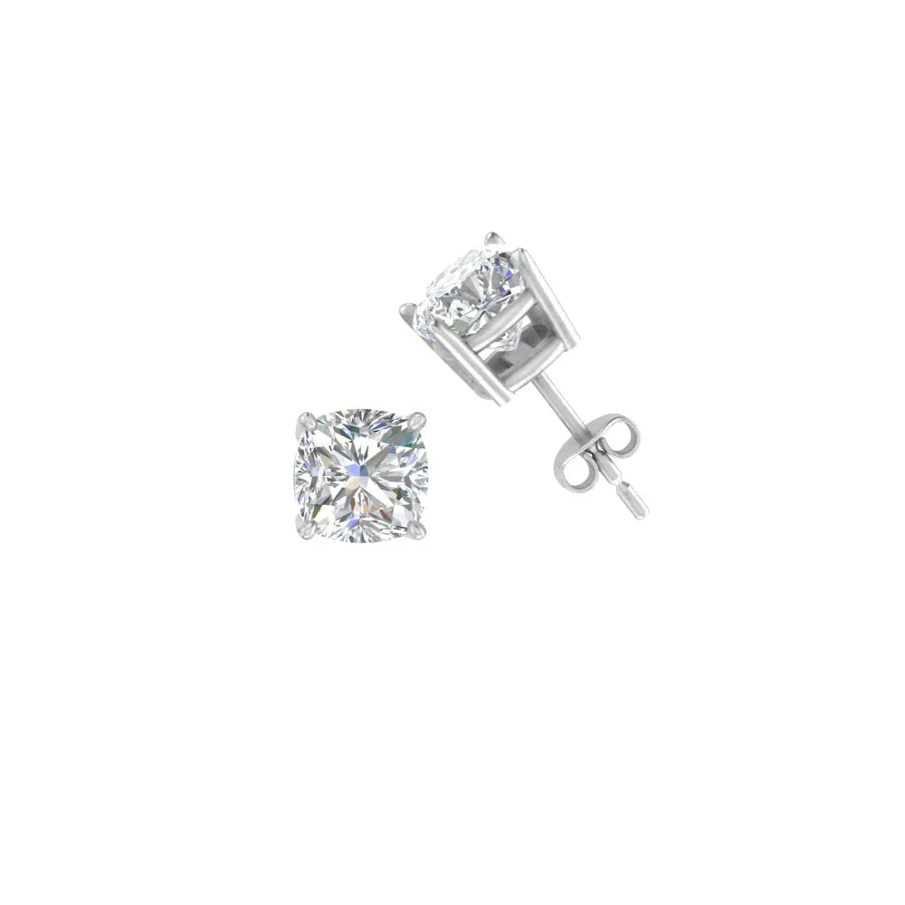 0.50 To 5 Carat Cushion Cut Lab Created Diamond Stud Earring 14K Gold