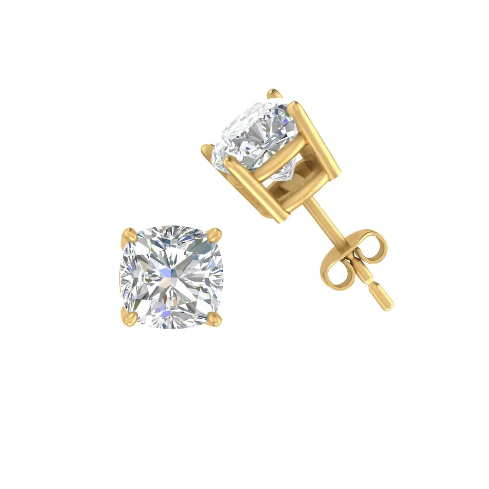 0.50 To 5 Carat Cushion Cut Lab Created Diamond Stud Earring 14K Gold