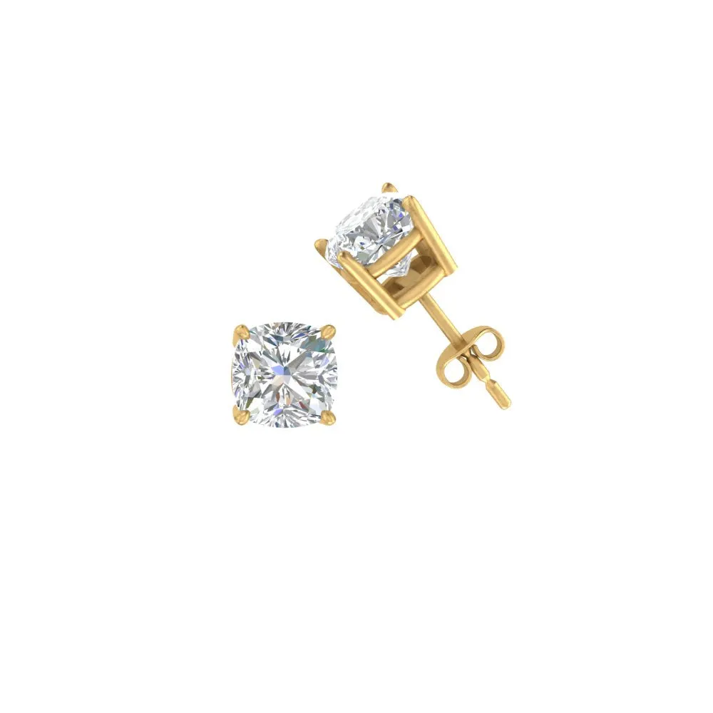 0.50 To 5 Carat Cushion Cut Lab Created Diamond Stud Earring 14K Gold