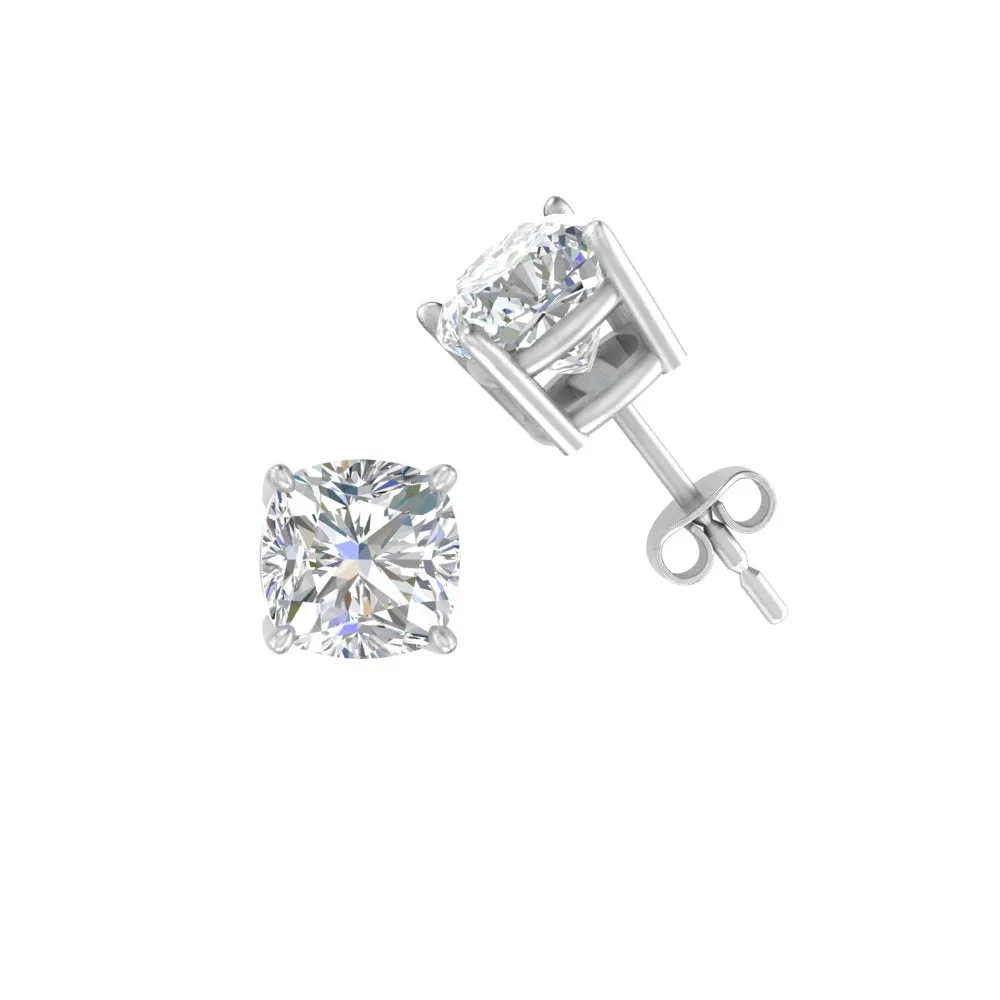 0.50 To 5 Carat Cushion Cut Lab Created Diamond Stud Earring 14K Gold