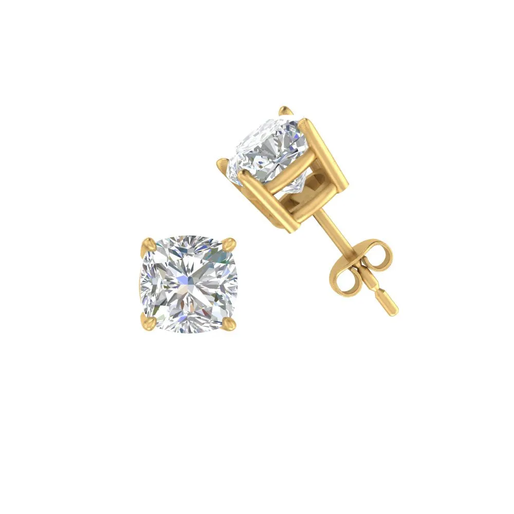 0.50 To 5 Carat Cushion Cut Lab Created Diamond Stud Earring 14K Gold