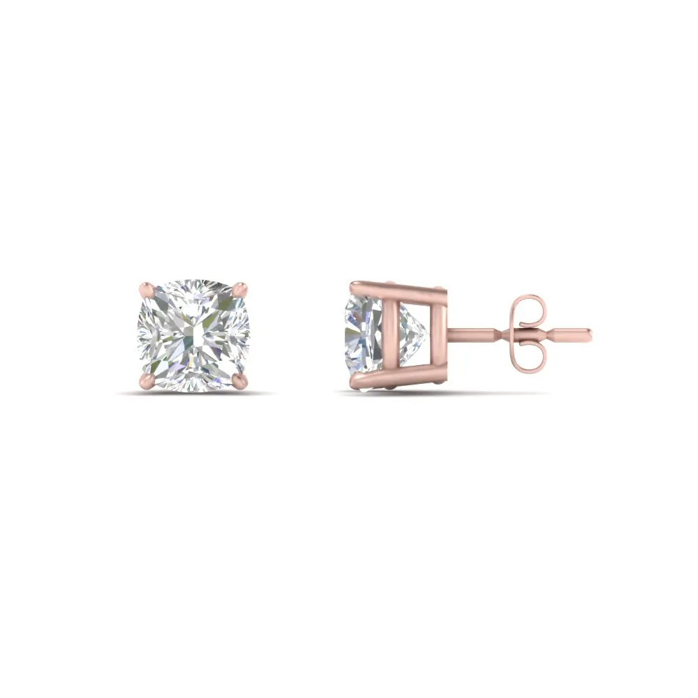 0.50 To 5 Carat Cushion Cut Lab Created Diamond Stud Earring 14K Gold