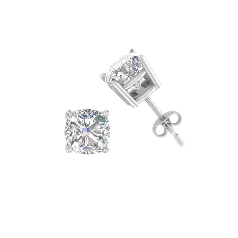 0.50 To 5 Carat Cushion Cut Lab Created Diamond Stud Earring 14K Gold