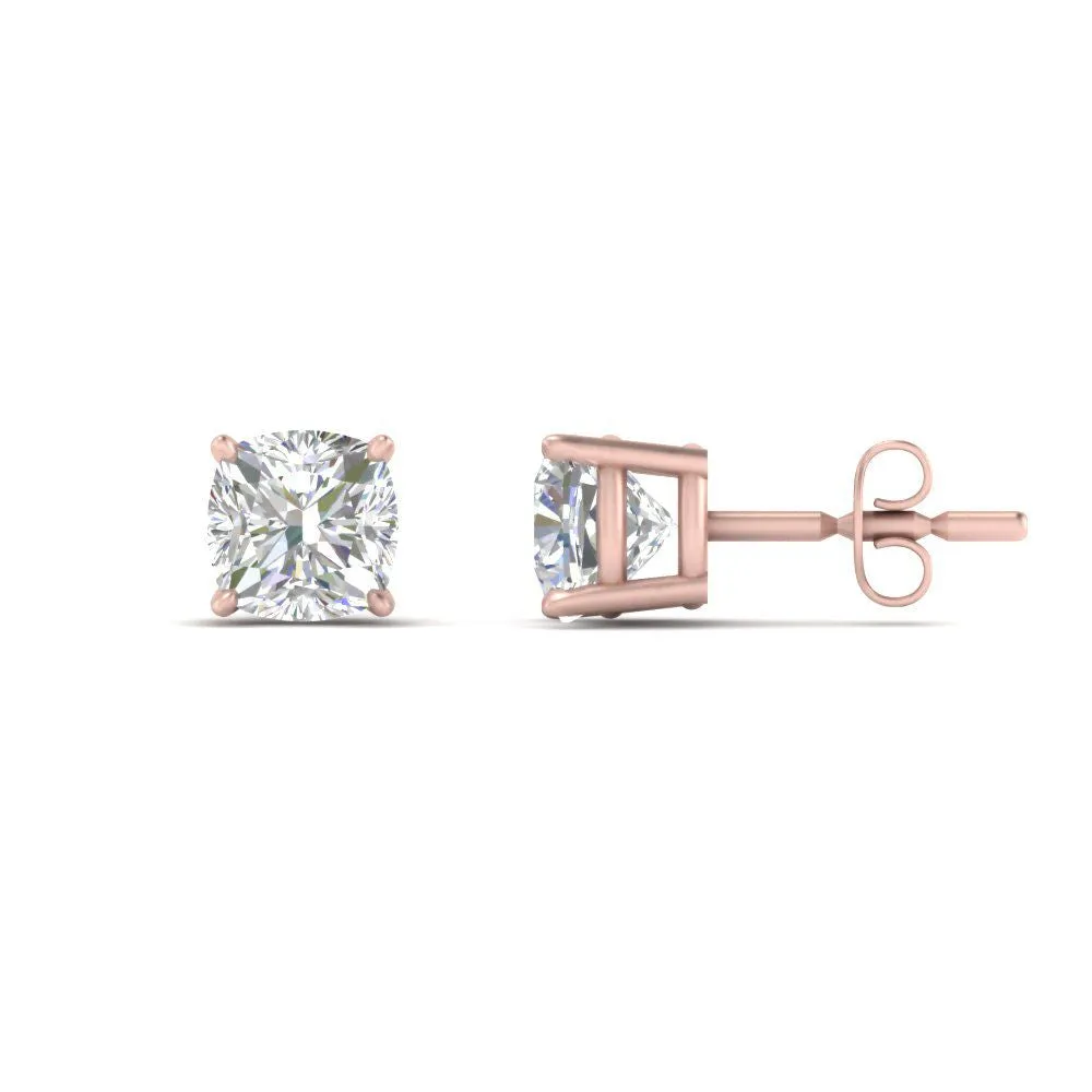 0.50 To 5 Carat Cushion Cut Lab Created Diamond Stud Earring 14K Gold