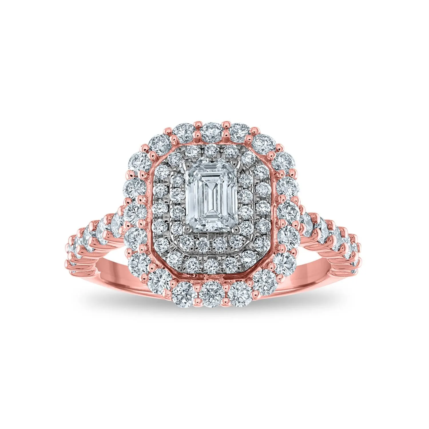 1-1/2 CTW Diamond Engagement Halo Ring in 14KT White and Rose Gold