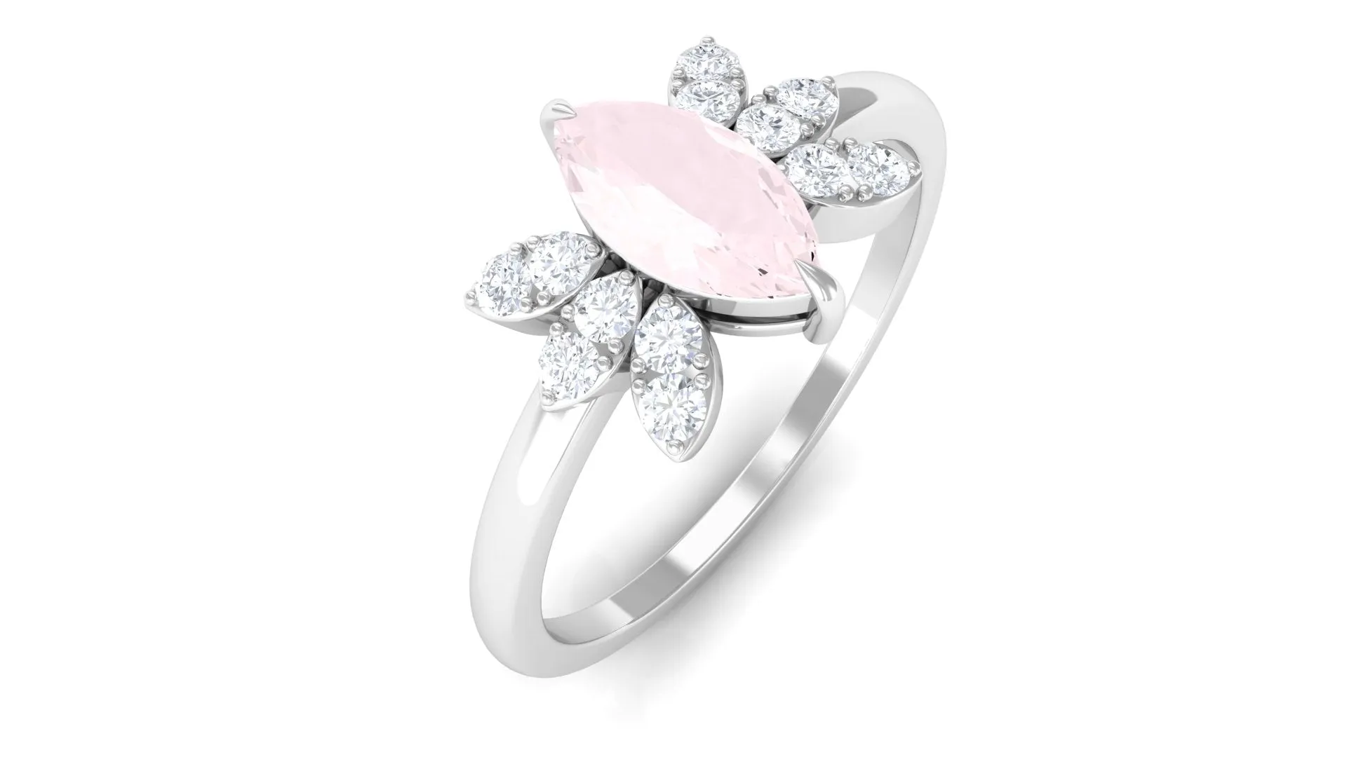 1 CT Marquise Cut Rose Quartz Promise Ring with Diamond