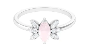 1 CT Marquise Cut Rose Quartz Promise Ring with Diamond