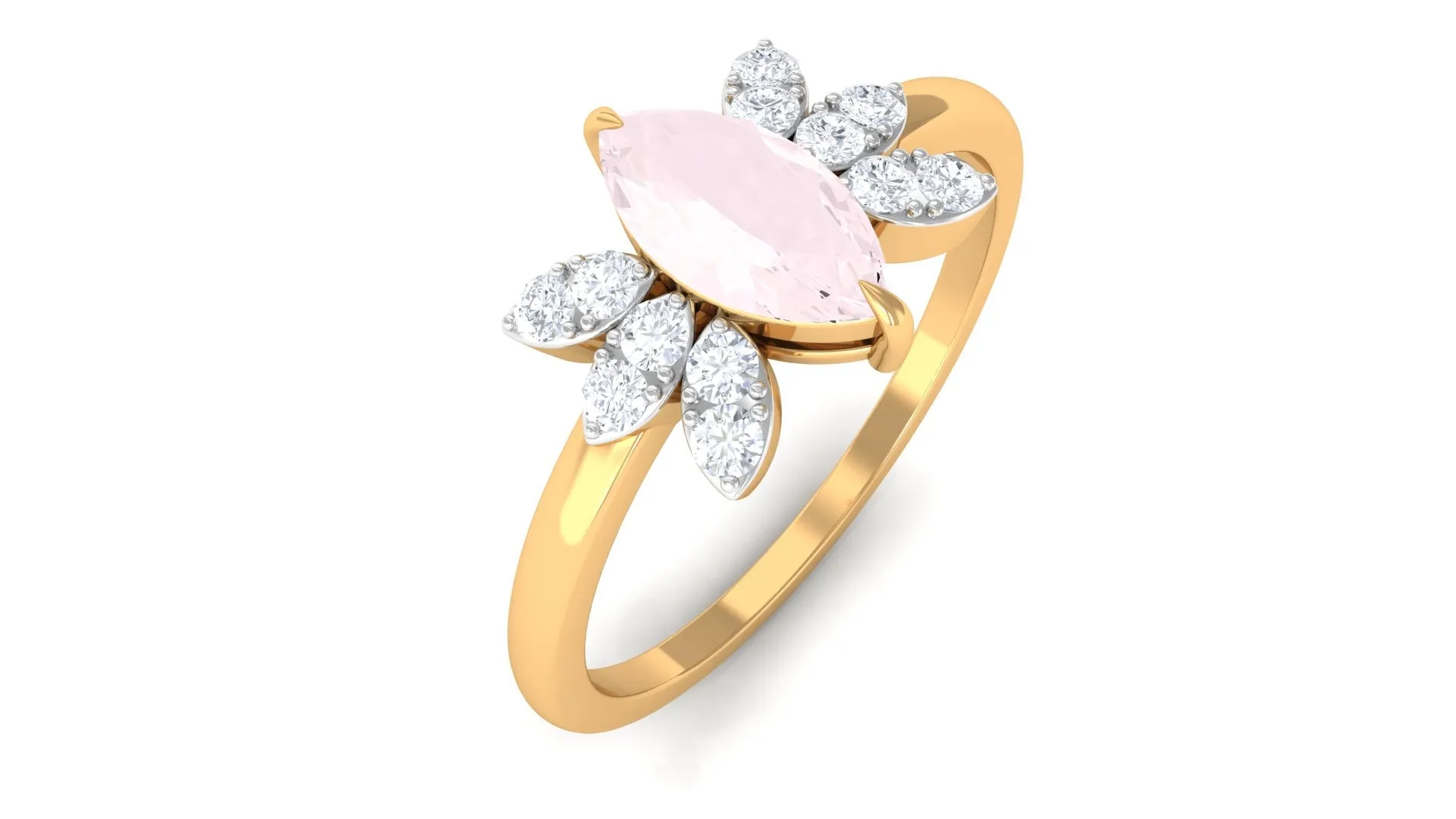 1 CT Marquise Cut Rose Quartz Promise Ring with Diamond