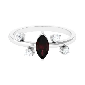 1 Ct Marquise Garnet Engagement Ring with Scatter Diamond