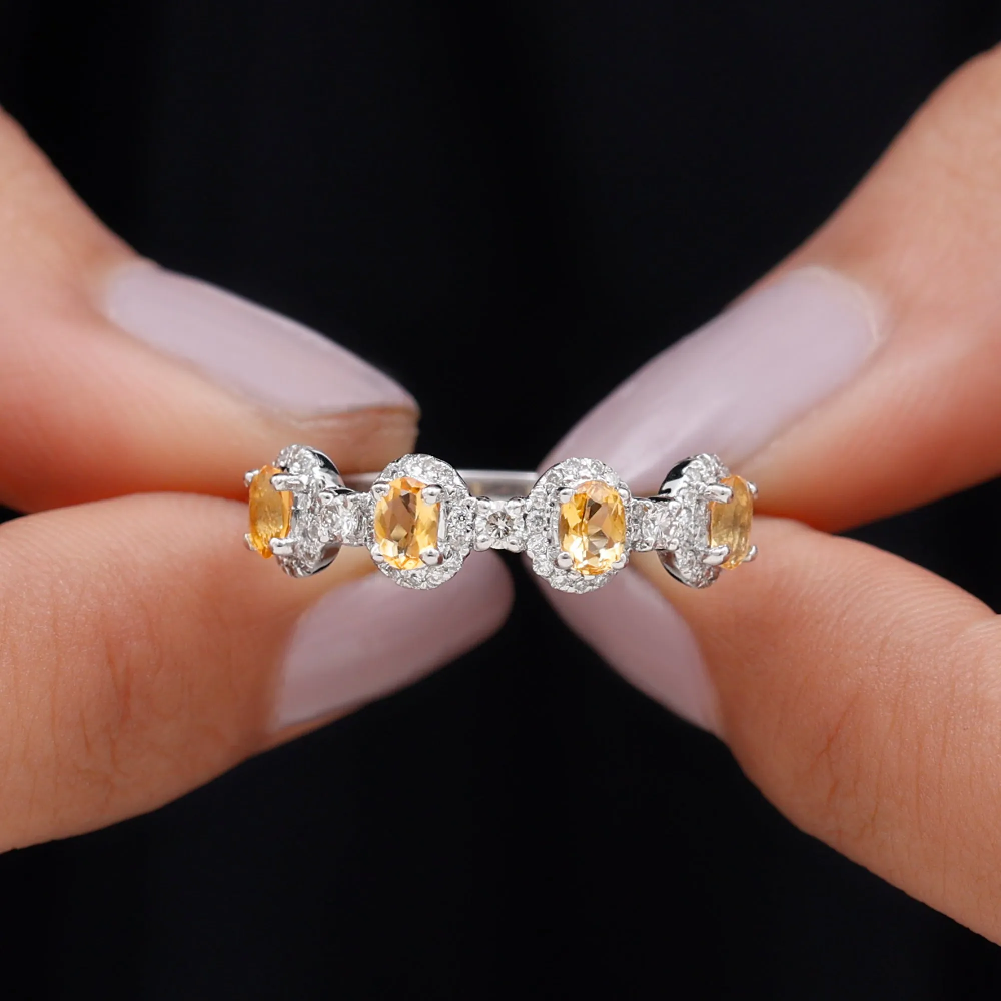 1 CT Oval Cut Citrine Anniversary Ring with Diamond Halo