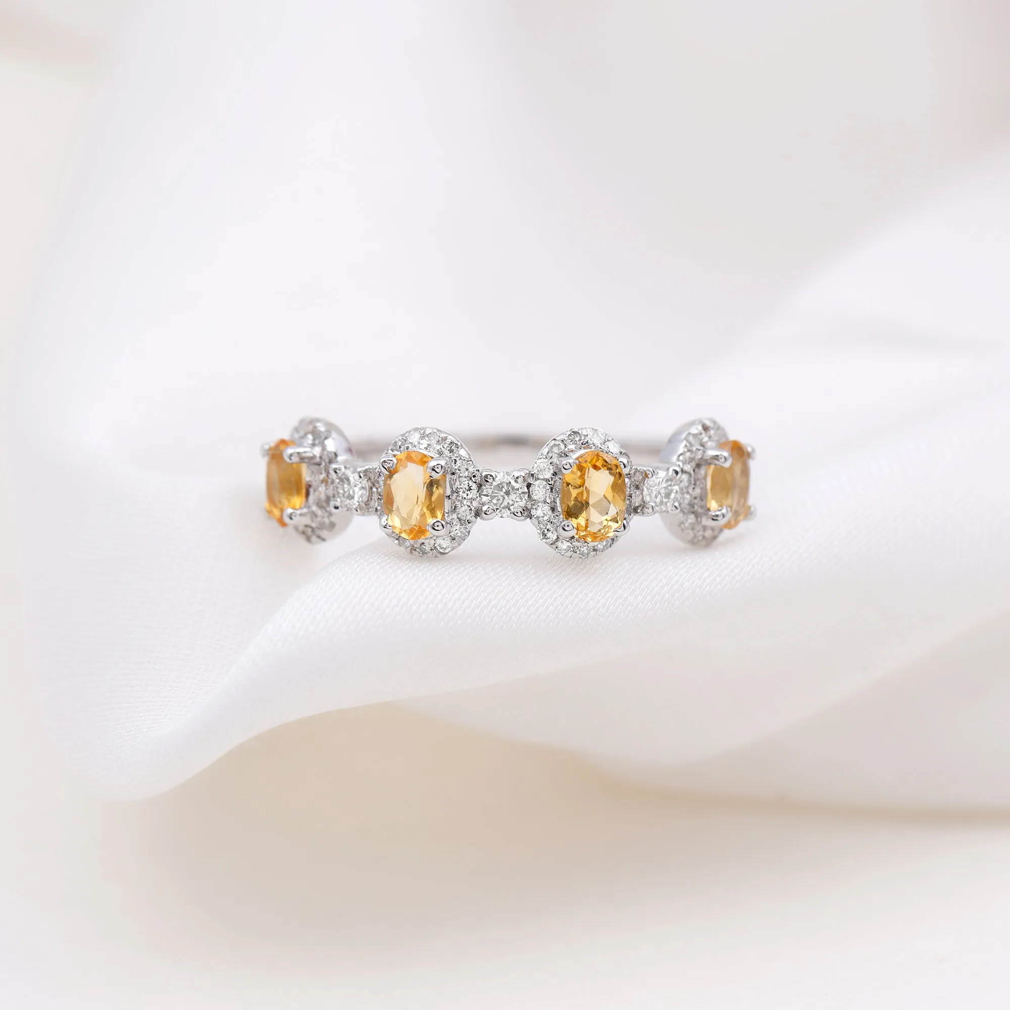 1 CT Oval Cut Citrine Anniversary Ring with Diamond Halo