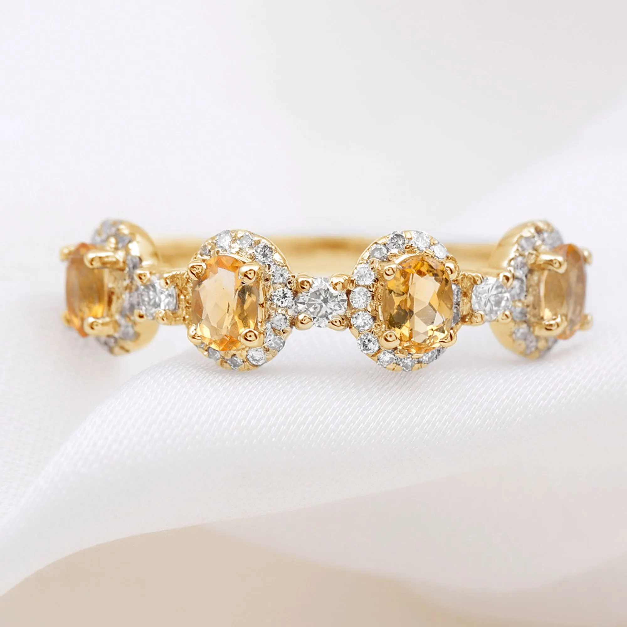 1 CT Oval Cut Citrine Anniversary Ring with Diamond Halo