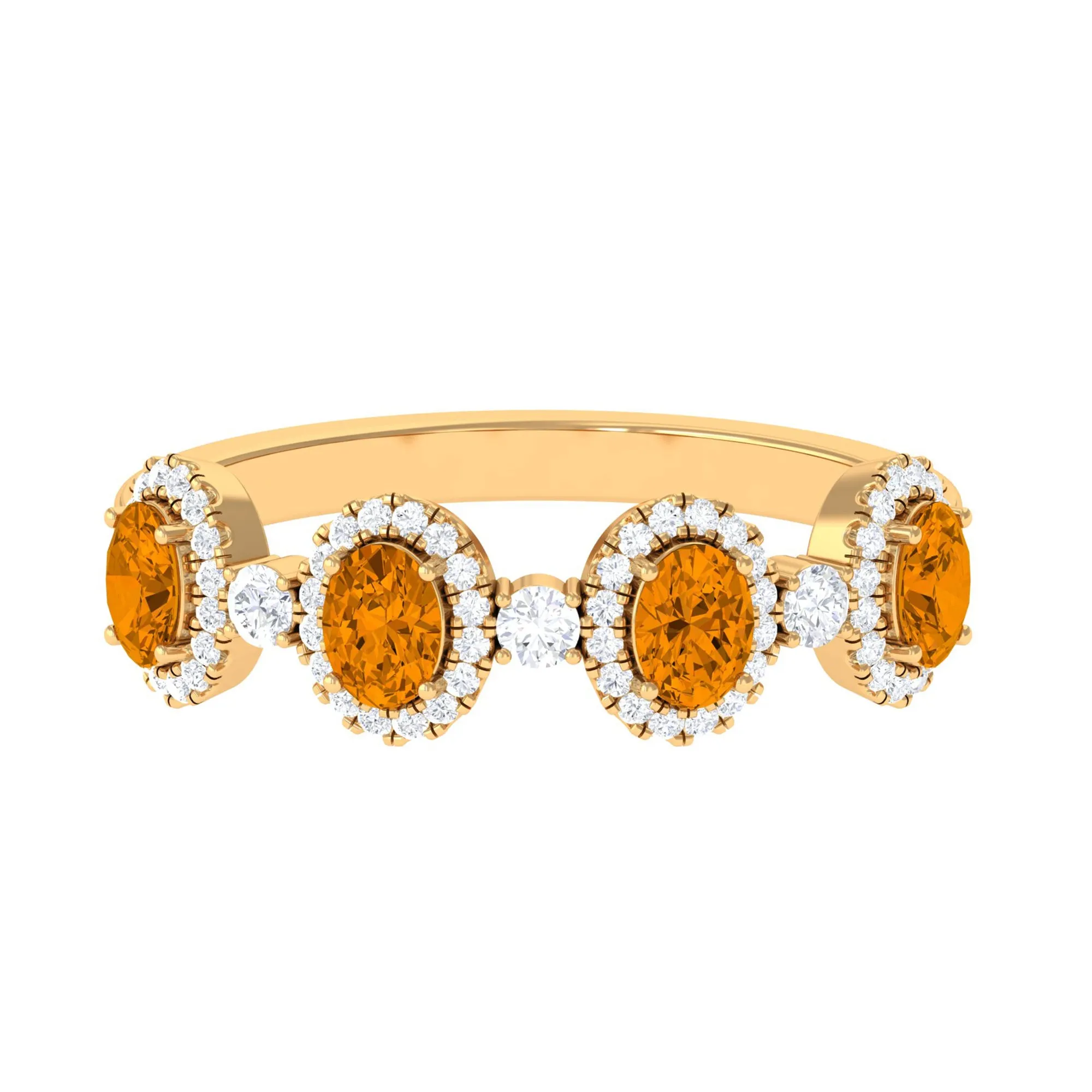 1 CT Oval Cut Citrine Anniversary Ring with Diamond Halo