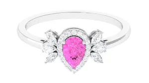 1 CT Pear Shape Pink Sapphire Engagement Ring with Diamond Accent