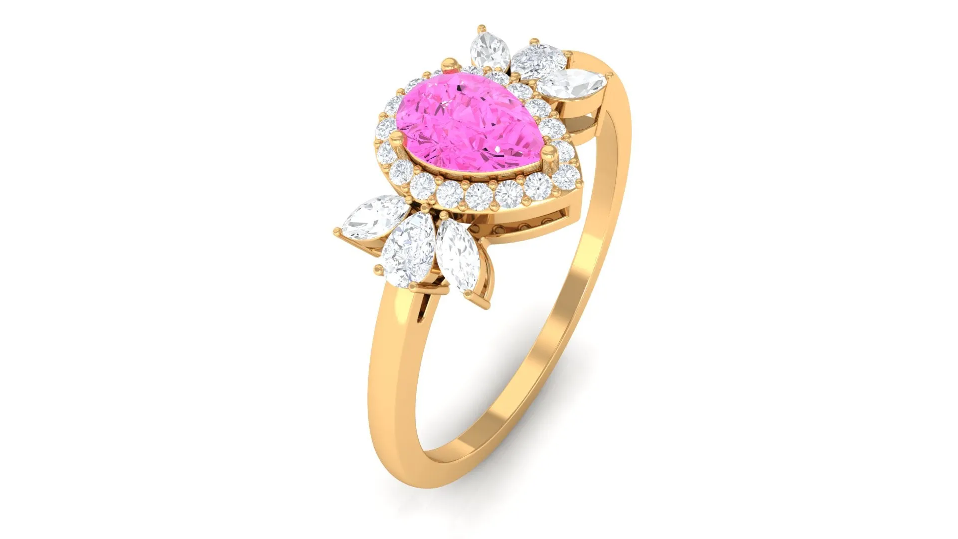 1 CT Pear Shape Pink Sapphire Engagement Ring with Diamond Accent