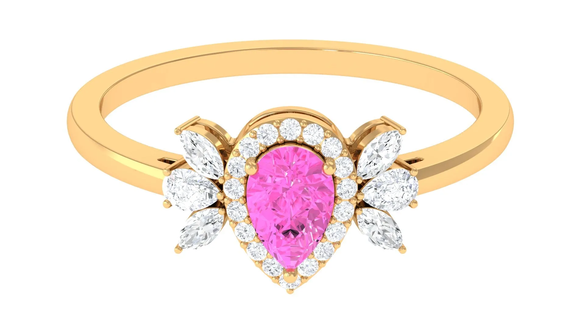 1 CT Pear Shape Pink Sapphire Engagement Ring with Diamond Accent