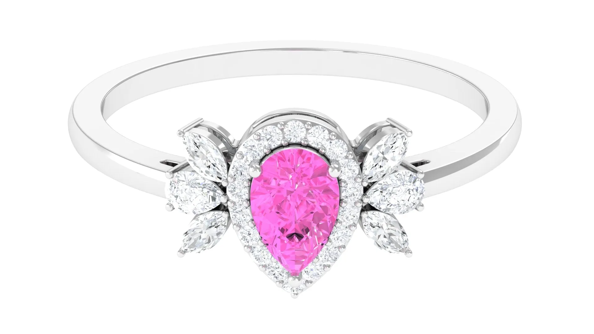 1 CT Pear Shape Pink Sapphire Engagement Ring with Diamond Accent