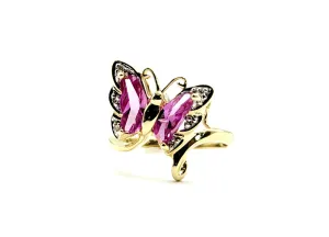 10 kt Yellow gold DCPs Pink Butterfly Ring