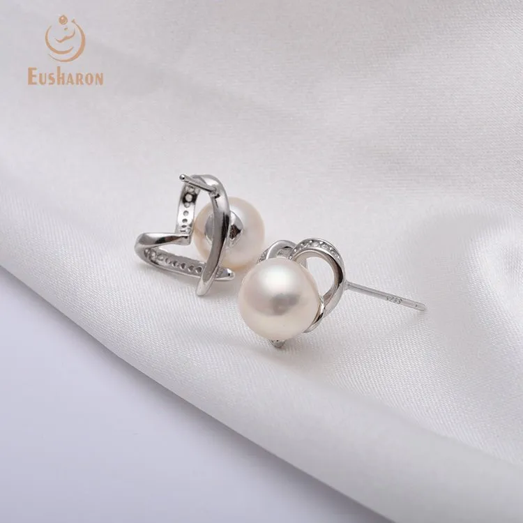 10 Pairs Simple Heart White Freshwater Pearl Stud Earrings