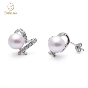 10 Pairs Simple Heart White Freshwater Pearl Stud Earrings