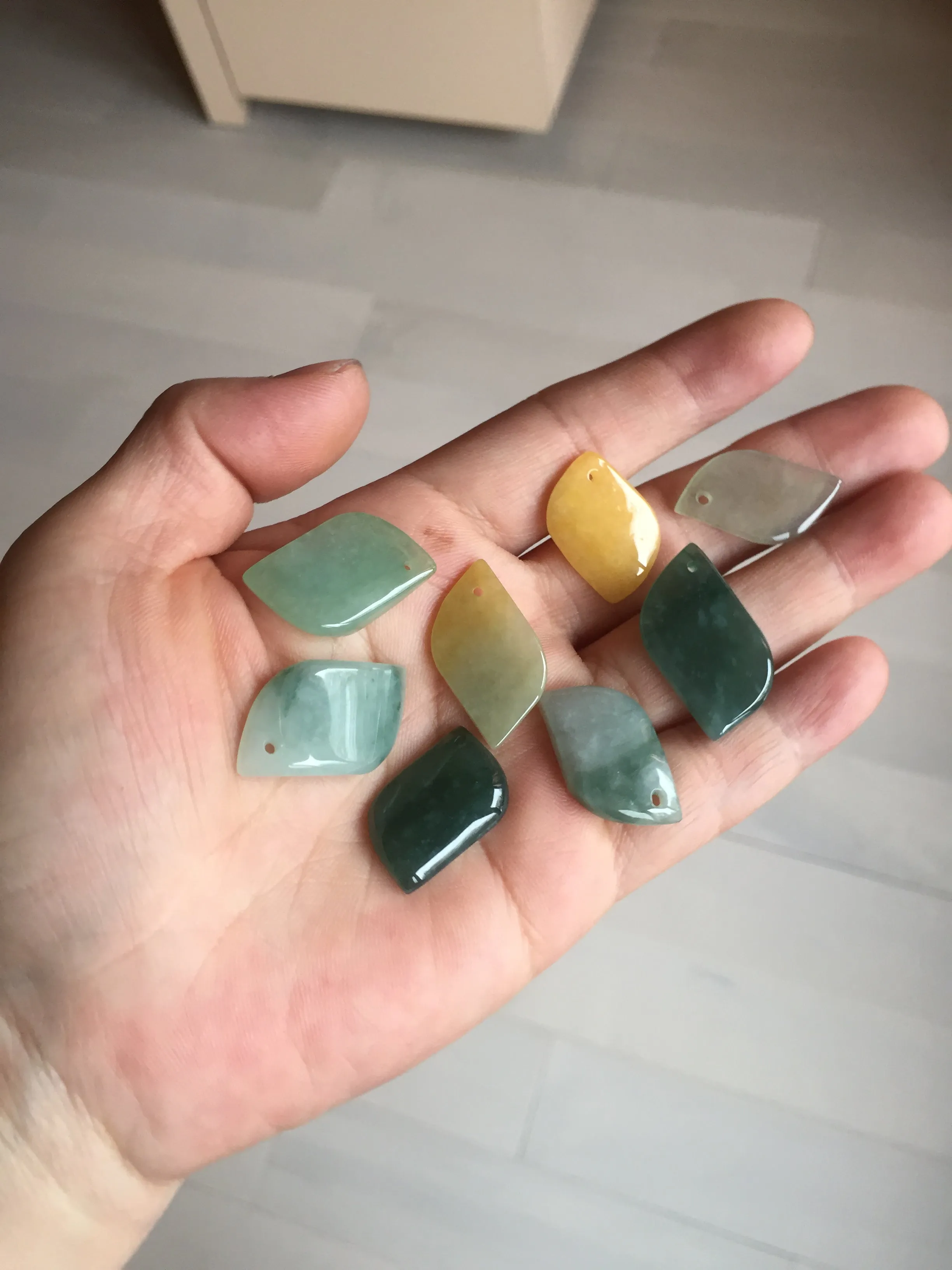 100% natural type A jadeite jade icy watery yellow green black Willow leaf pendant group AX152