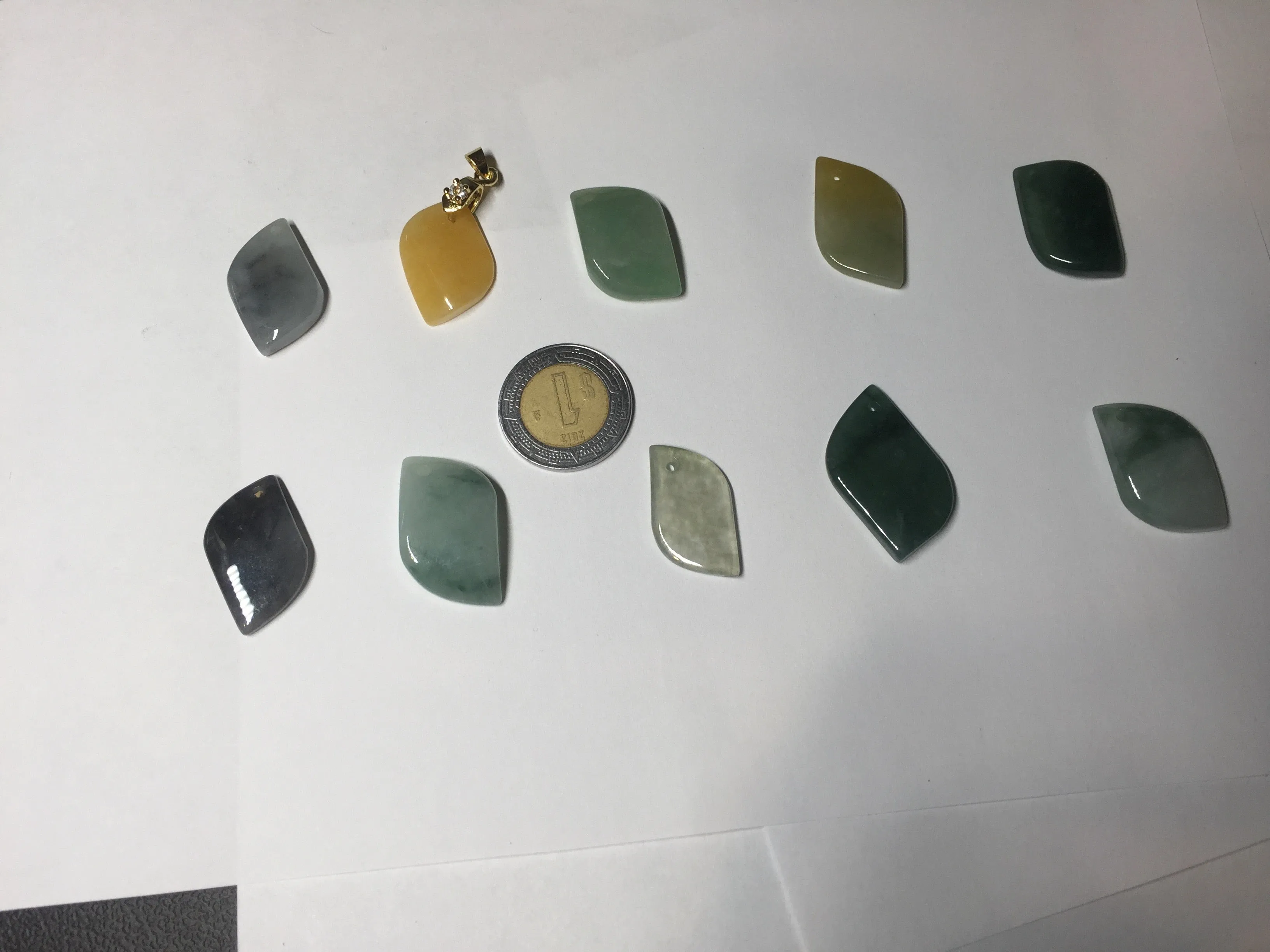 100% natural type A jadeite jade icy watery yellow green black Willow leaf pendant group AX152