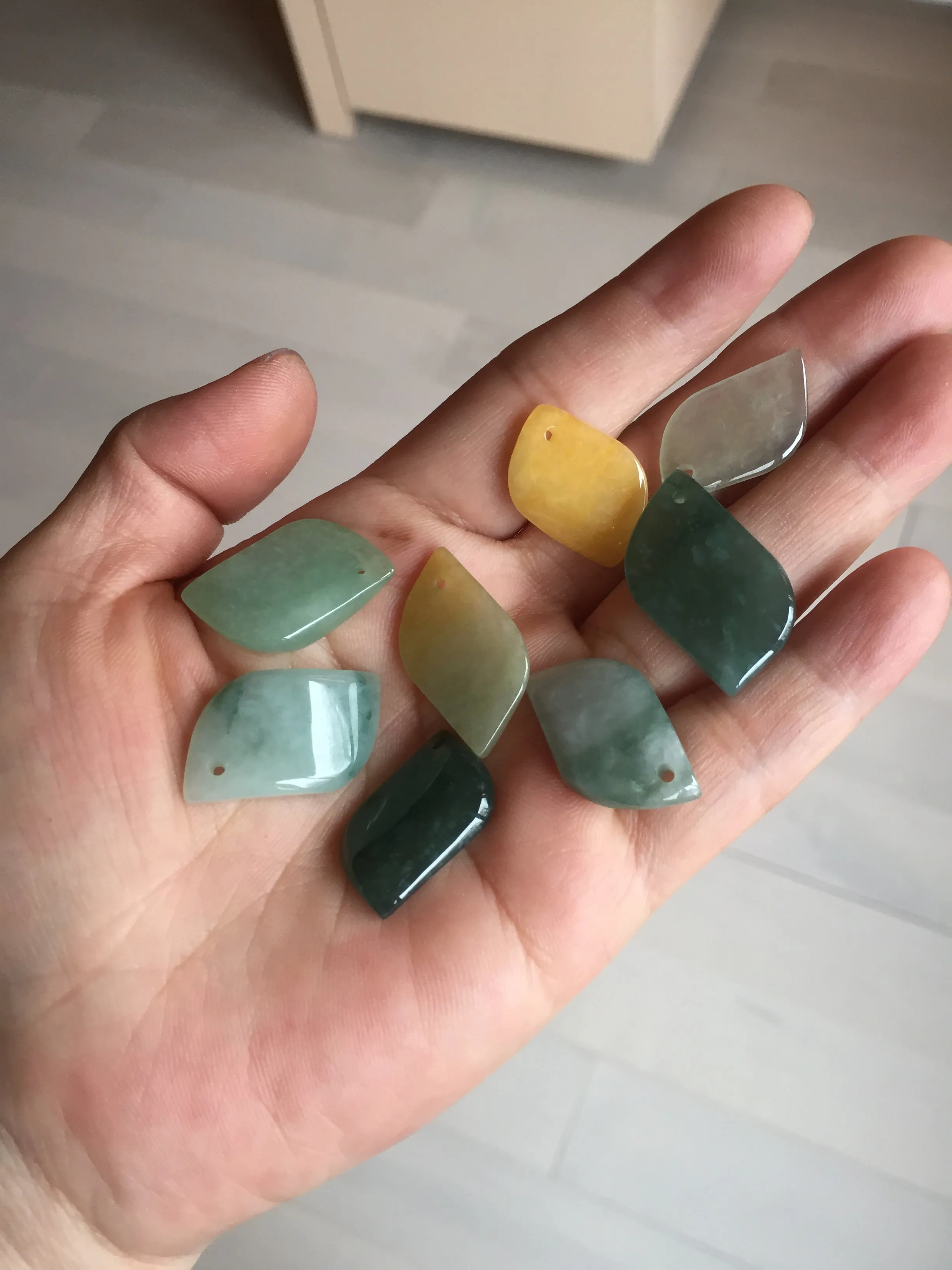 100% natural type A jadeite jade icy watery yellow green black Willow leaf pendant group AX152