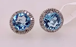 10K Blue Topaz & Diamond Earrings