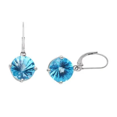 10mm Round Swiss Blue Topaz 14k White Gold Leverback Earrings