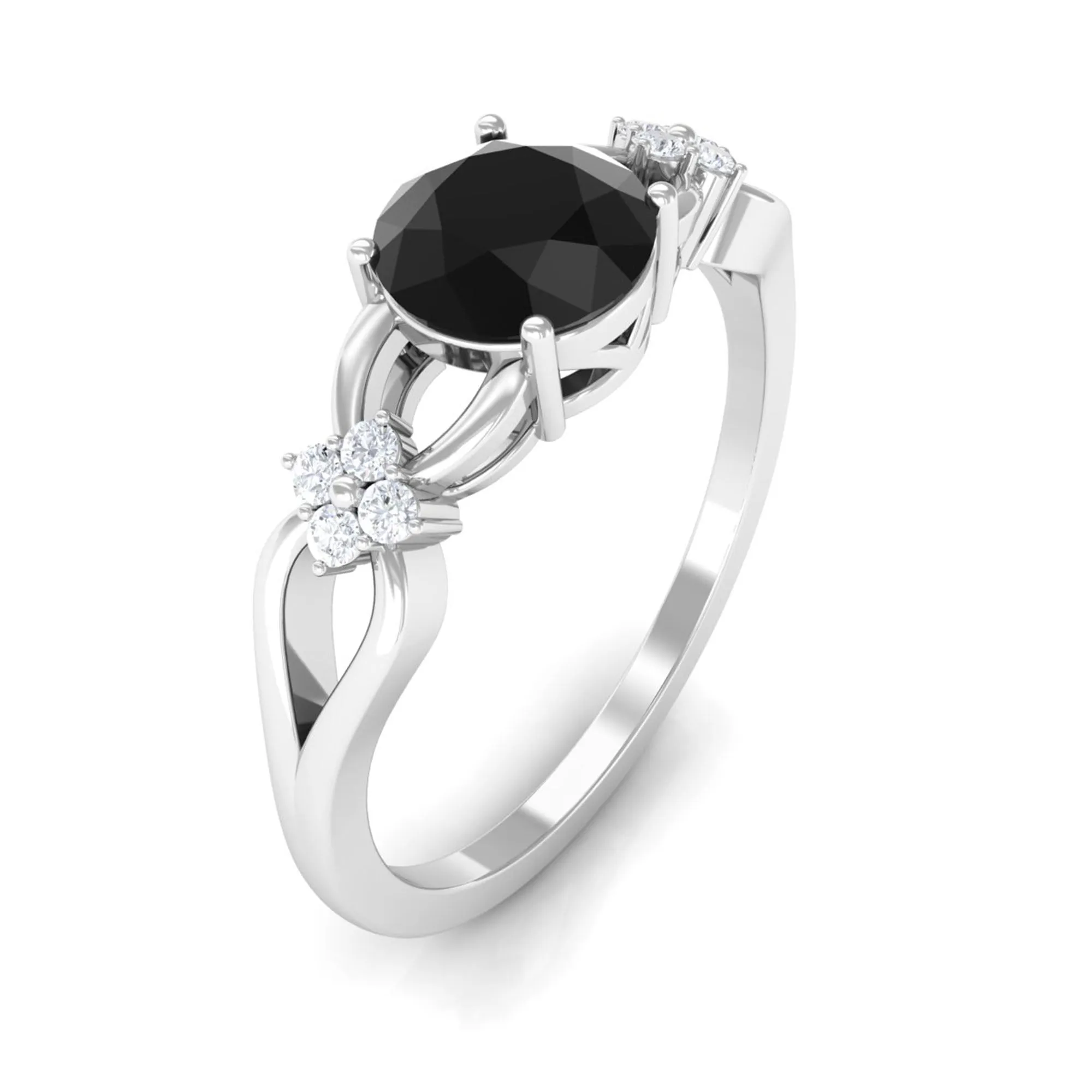 1.25 CT Black Diamond Solitaire Crossover Ring with Diamond