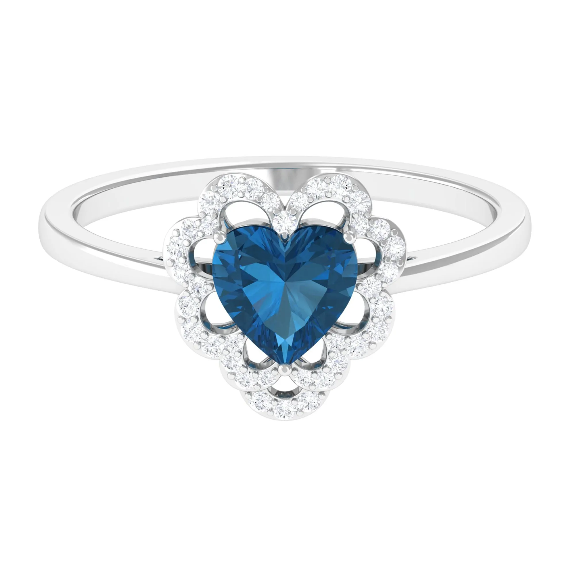 1.25 CT Heart London Blue Topaz Designer Engagement Ring with Diamond