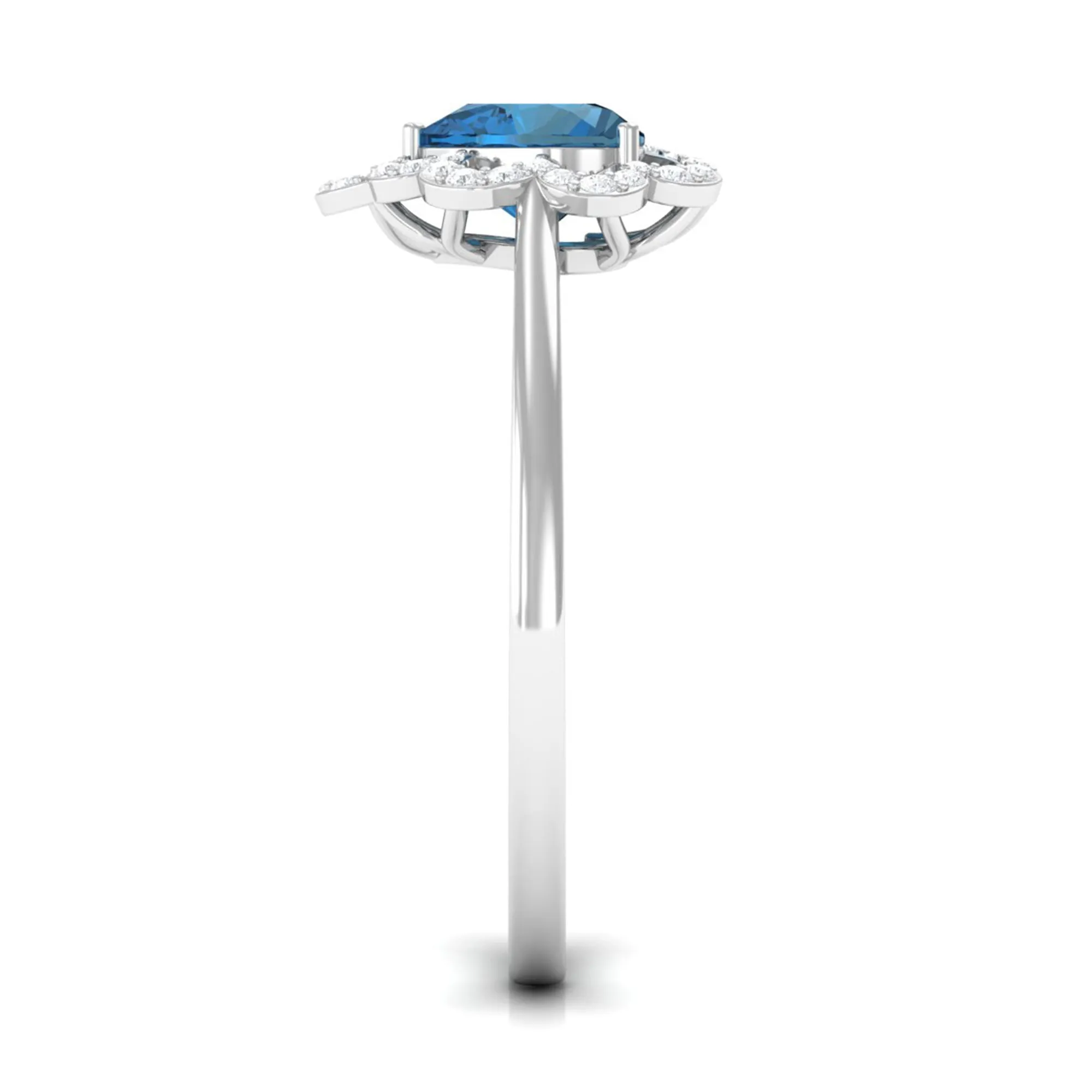 1.25 CT Heart London Blue Topaz Designer Engagement Ring with Diamond