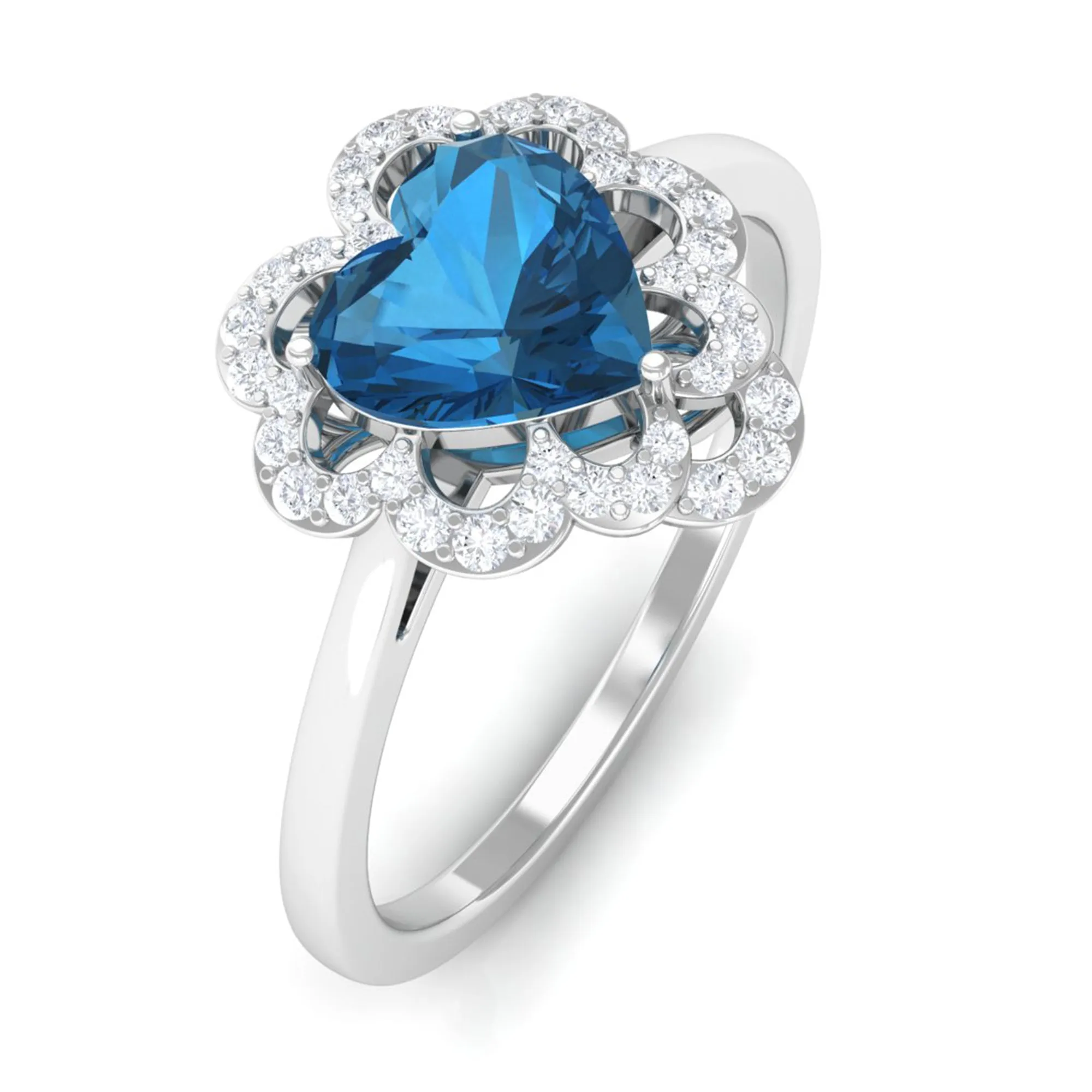 1.25 CT Heart London Blue Topaz Designer Engagement Ring with Diamond