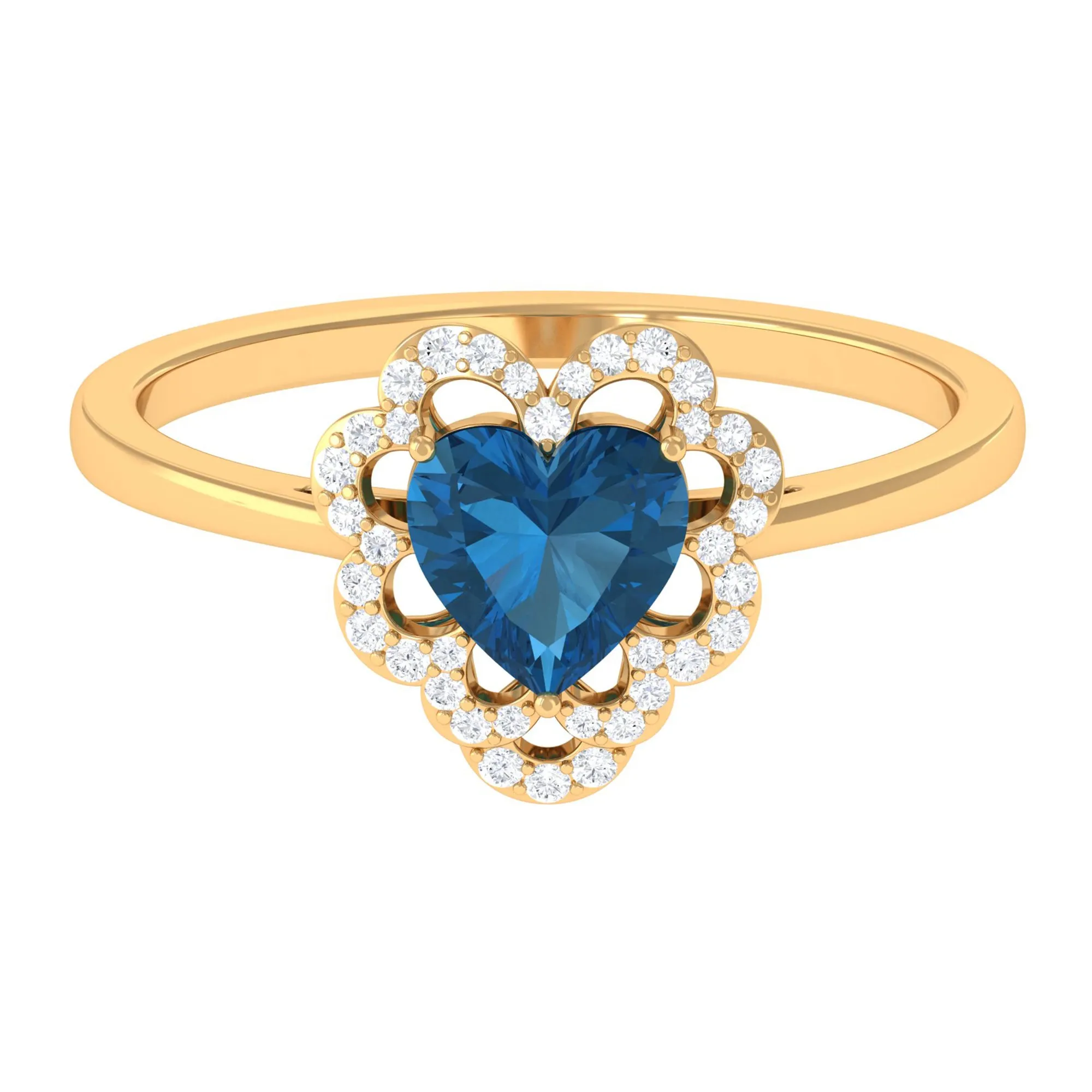 1.25 CT Heart London Blue Topaz Designer Engagement Ring with Diamond