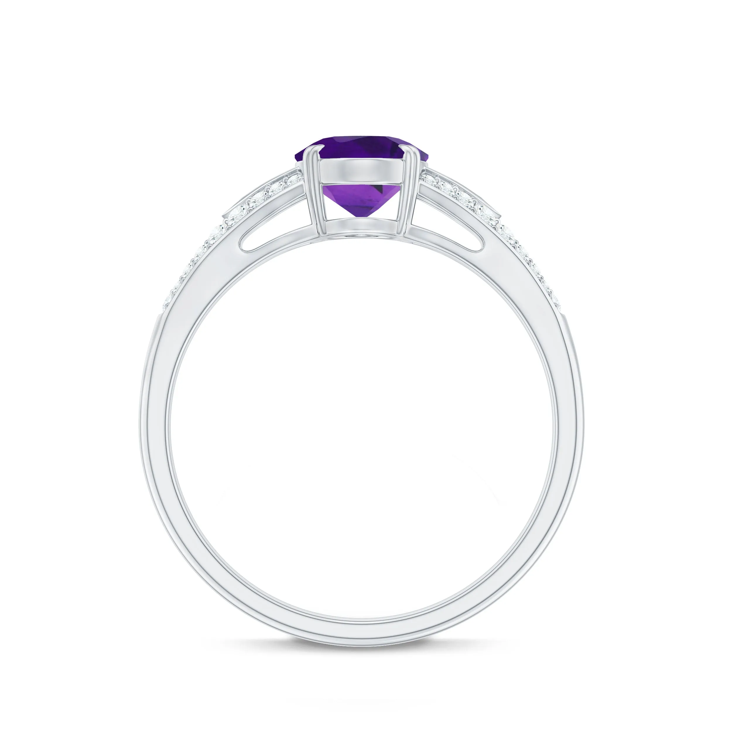 1.25 CT Split Shank Oval Amethyst Solitaire Engagement Ring with Diamond