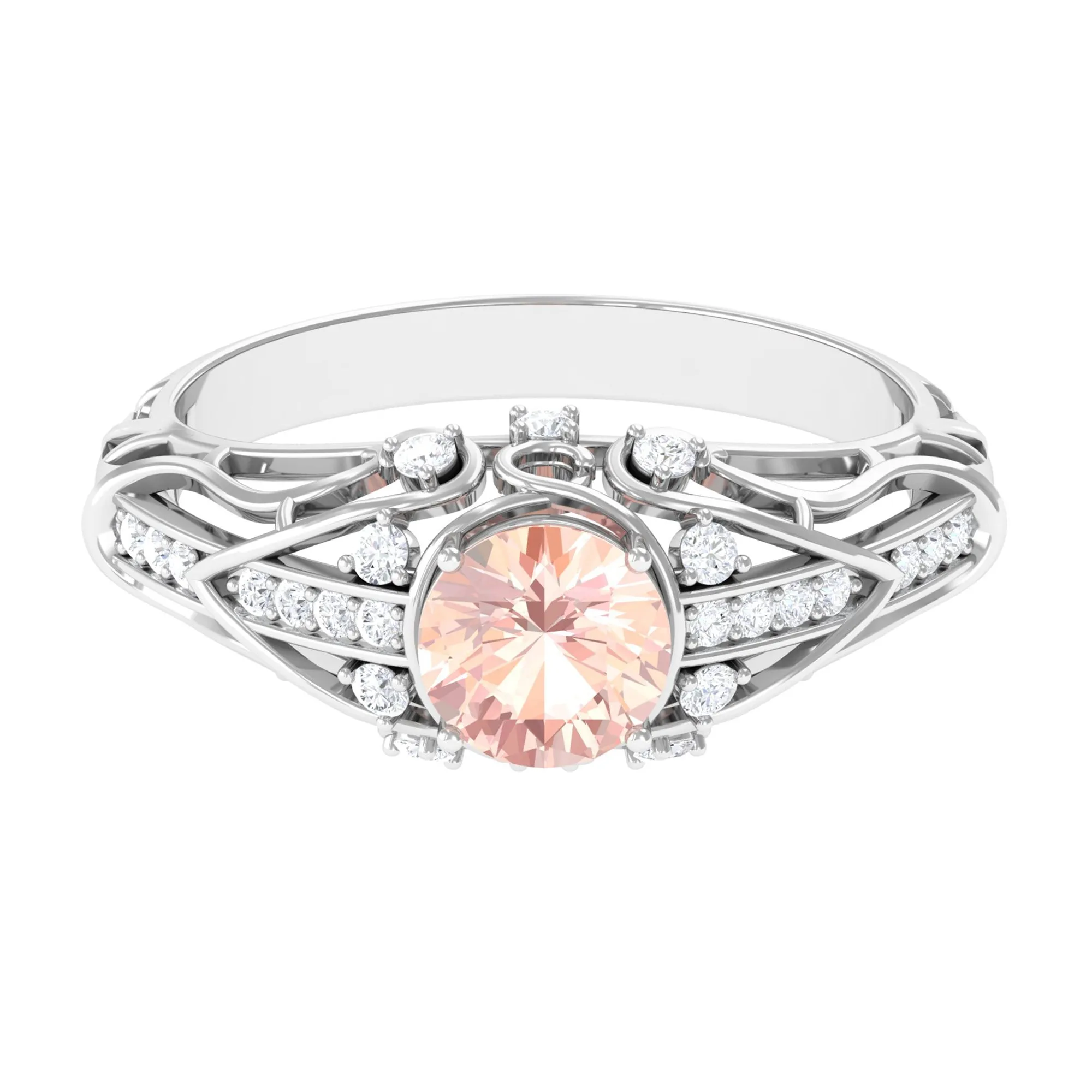 1.25 CT Vintage Morganite Engagement Ring with Diamond