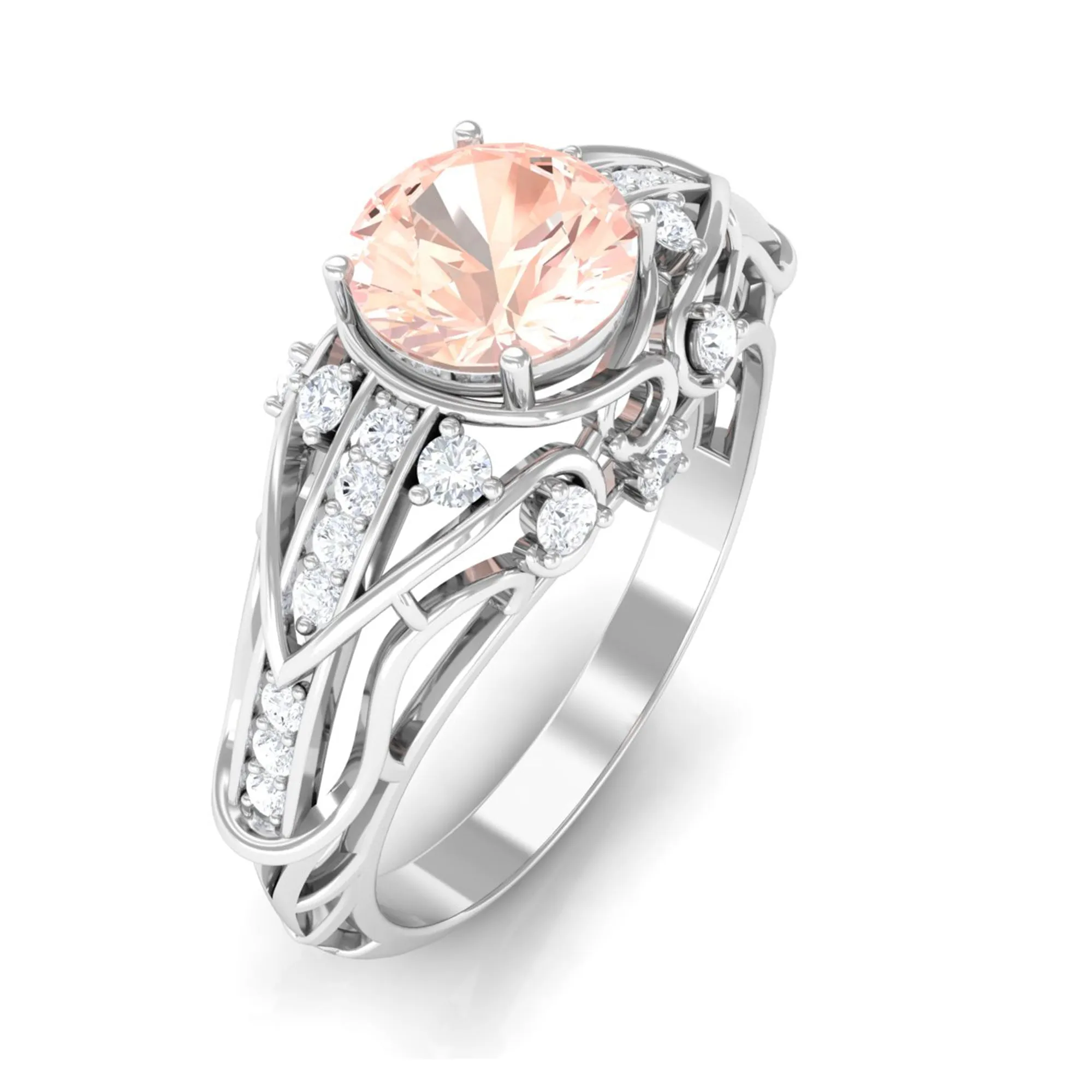 1.25 CT Vintage Morganite Engagement Ring with Diamond