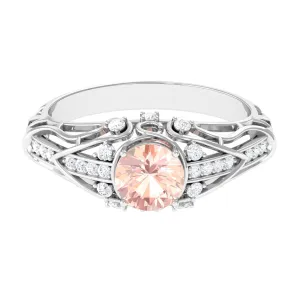 1.25 CT Vintage Morganite Engagement Ring with Diamond