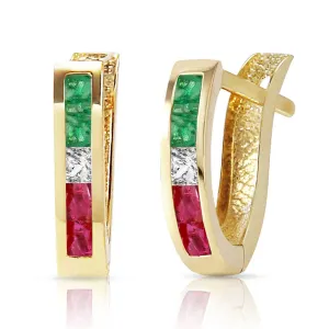 1.28 Carat 14K Solid Yellow Gold Roma Multi Gemstones Earrings