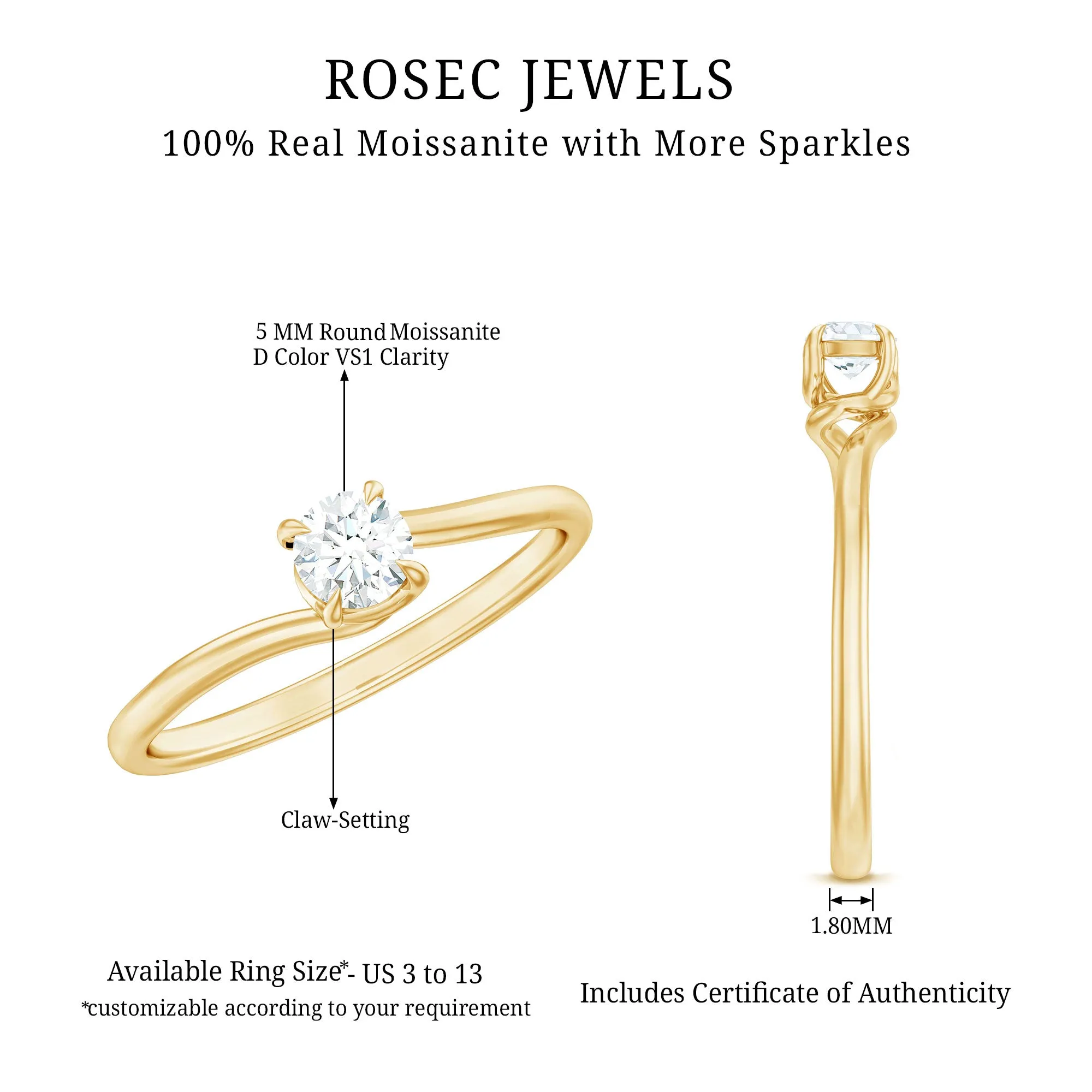 1/4 CT Round Cut Moissanite Solitaire Gold Ring for Women