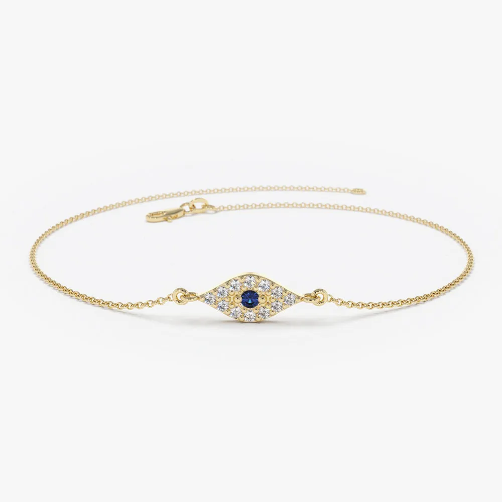 14k Diamond and Sapphire Evil Eye Bracelet